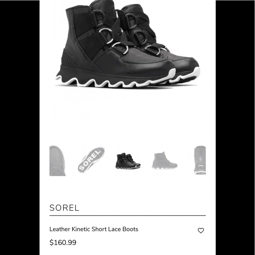 NEW SOREL Kinetic Short Lace Boots Black Waterproof Winter Boot Fleece Lined 10